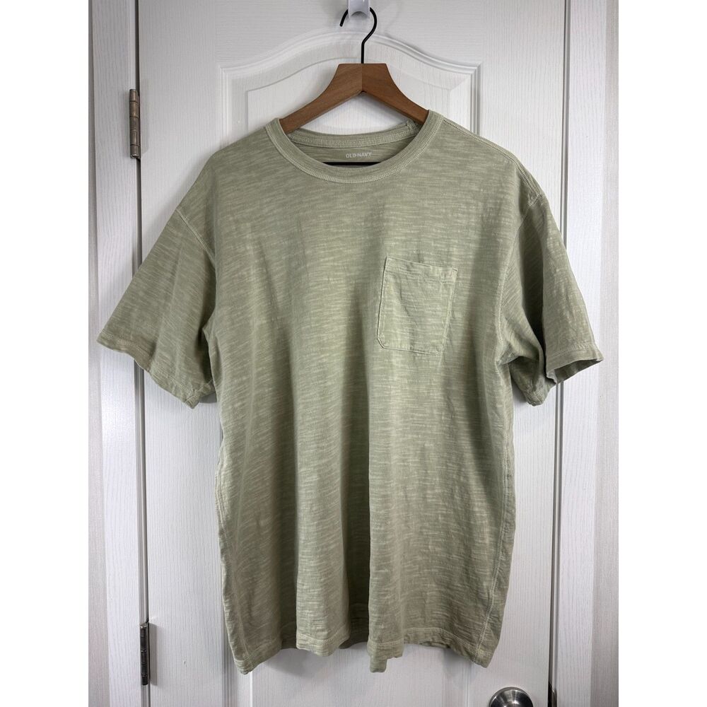 Old Navy Men’s XL Garment Dyed Pocket T-Shirt Olive Green Slub Cotton Casual Tee